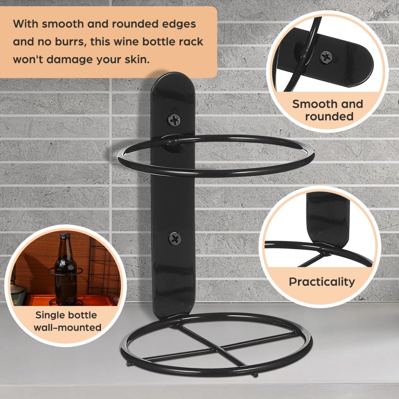 GALPADA Wall Mounted Wine Rack 2-Pack Single Bottle Holder Metal Wine Shelf for Home Bar Kitchen Dining Room Display Storage