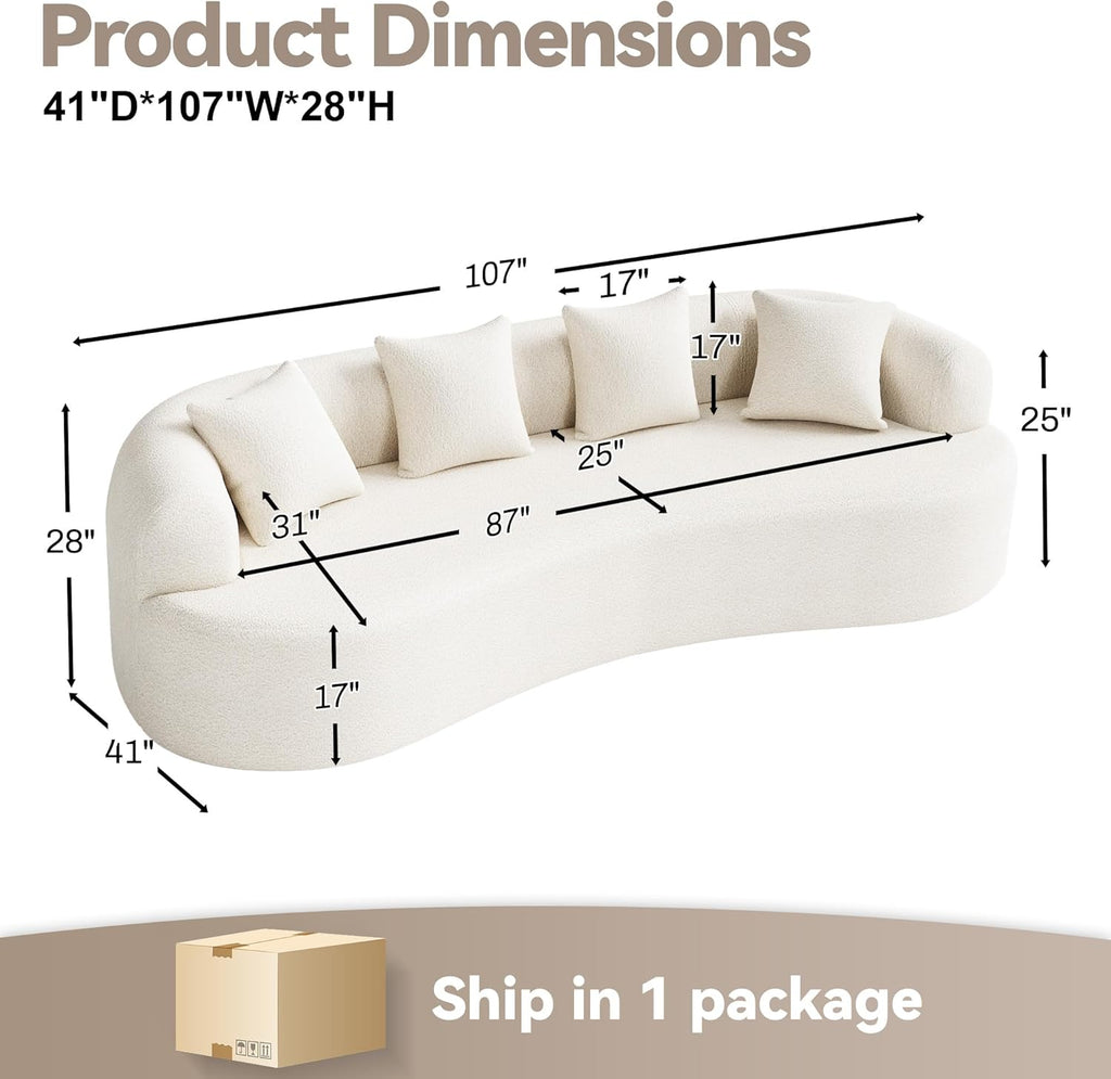 ONEMMLION 107" Modern Curved Sofas for Living Room, Cream White | Chenille Oversized Plush 4-Seater Boucle Cloud Couch with Extra-Deep Seating for Small Spaces, Apartment