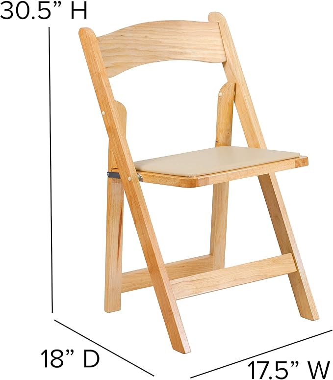 Flash Furniture Hercules Series Beechwood Folding Event Chairs with Padded Seats, Modern Wooden Folding Banquet Chairs, Set of 4, Natural
