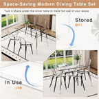 Ebullient Glass Dining Table Set for 4, 51" Clear Tempered Glass Table with Black Metal Legs and 4 Transparent Acrylic Chairs, Compact Modern Kitchen Table Set for Small Space Dining Room