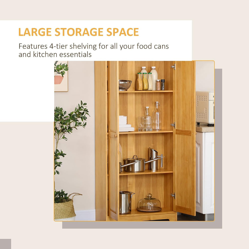 67" Kitchen Pantry Cabinet, Pinewood Storage Cabinet with 2 Door & A...