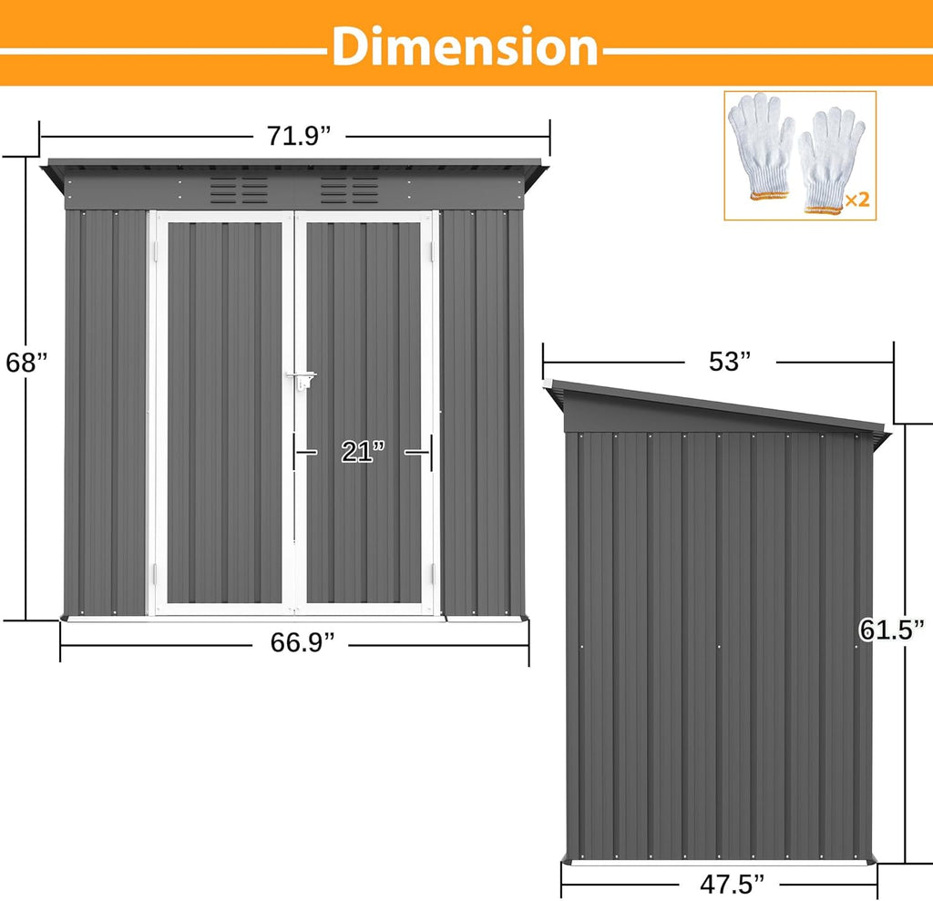 6' x 4' Outdoor Metal Storage Shed, Galvanized Steel Tool Garden Shed, for Patio Backyard Lawn Garden (6x4 Ft Grey)