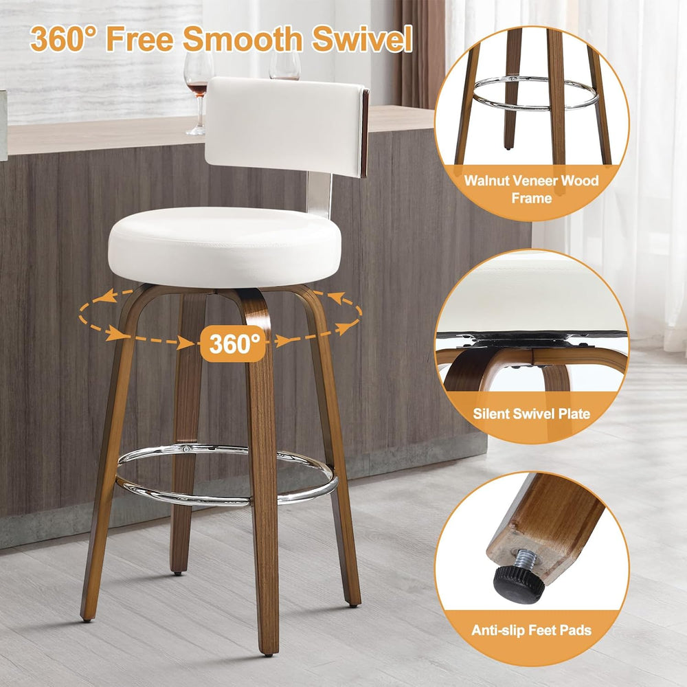 Bekrvio Swivel Counter Height Bar Stools Set of 3, Faux Leather Kitchen Stool...