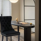 Velvet Upholstered Dining Chairs Set of 2, Modern Style Kitchen Side Chairs with Nailhead Trim and Wood Legs,Metal Pulling Ring for Dining Room Living Room(Black,Set of 2)