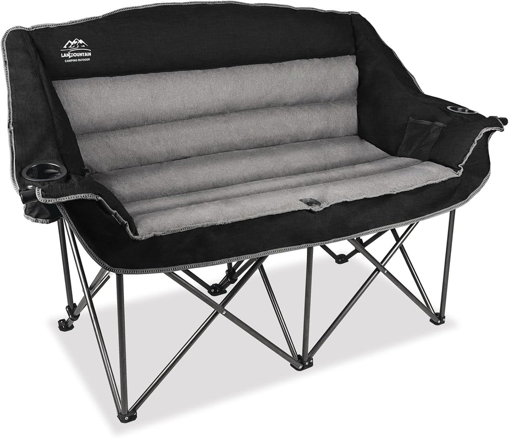 Fully Padded Folding Double Camping Chairs,Comfy Oversized Loveseat Lawn Chai...