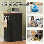 Tilt Out Trash Can Cabinet, 10 Gallon Fluted Laundry Hamper Cabinet with Drawers, Freestanding Wooden Hidden Garbage Can Cabinets for Kitchen, Living Room, Without Trash Bin or Laundry Hamper, Black