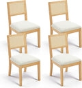 Westice Rattan Dining Chairs Set of 4, French Country Dining Room Chairs with Upholstered Cushion, Wood Armless Chairs for Kitchen/Restaurant
