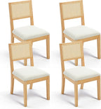Westice Rattan Dining Chairs Set of 4, French Country Dining Room Chairs with Upholstered Cushion, Wood Armless Chairs for Kitchen/Restaurant