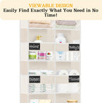 Over the Door Organizer, 5-Tier Extra Large Storage with 10 Pockets and PVC Label Pouches, 80 lbs Capacity Hanging Closet Organizer, Beige