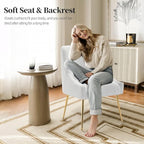 Modern Velvet Dining Chairs Set of 2, Contemporary Upholstered Furniture Collection with Polished Gold Metal Legs, Elegant Accent Chairs for Kitchen Living Room(Teddy Fleece,White)