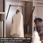 Pull Down Closet Rod for Hanging Clothes, Retractable Wardrobe Hanger for Cabinet Inside Width 26"~35", Aluminium alloy Tubing with Plastic Housing, 44 lb Weight Rating