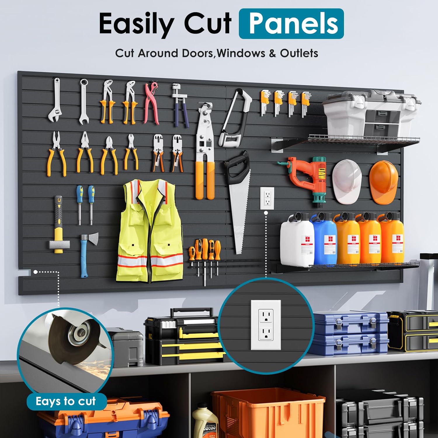 PVC Slat Wall Paneling 4x8 ft, Garage Organizer Storage System, Black Slatwall Panels for Garage Organization Product, Heavy Duty Wall Mounted Tool Storage for Home