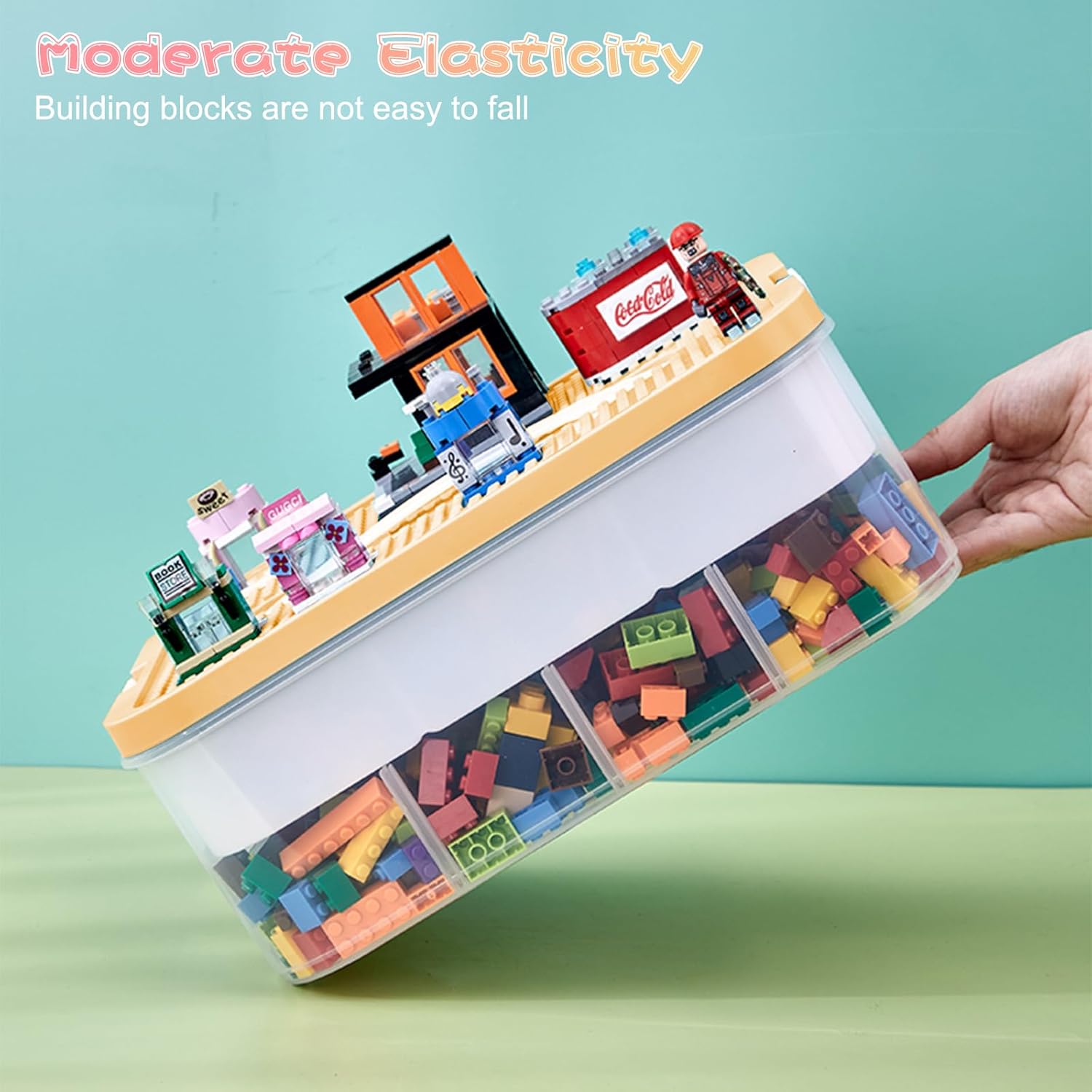 Toys Organizer Storage Case for Lego Box Kids Toy Stackable Building Blocks with Lids Bins Adjustable Lego Storage Containers Plastic Toy Box 3 Layer (Lemon)