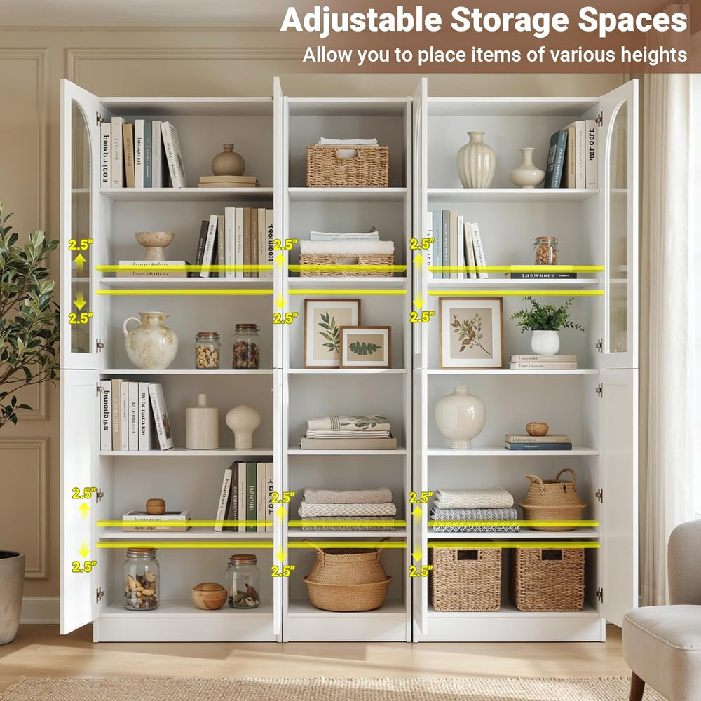 Cyclysio 80" Tall Pantry System with 4 Tempered Glass Doors, Arched Corn...