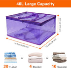 Vieshful Purple 40L Clear Clothes Storage Bag Colorful Clothes Organizer with Zipper Vinyl Storage Bag for Comforter, Blanket, Bedding, Duvet, Transparent Moving Totes 3 Pack