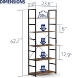 NUMENN 5 Tier Bookshelf, Tall Bookcase Shelf Storage Organizer, Modern Book Shelf for Bedroom, Living Room and Home Office, Vintage