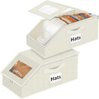 Hat Organizer for Baseball Caps - 2PCS Stackable Storage with Clear Window Lid, Flip-Top Access, Space-Saving Hat Box for Closet, Breathable Fabric (beige)