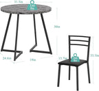 VECELO Small Round Dining Table Set for 2, Wood Tabletop with Strong Metal Frame, Modern Dinette with Chairs for Kitchen, Breakfast Nook Living Room, Faux Marbled & Grey