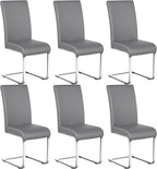Yaheetech Dining Chairs Set of 6 Modern Faux Leather Upholstered Dining Room Chairs with High Back and Metal Chrome Legs for Kitchen/Living Room/Restaurant, Light Gray