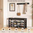 Shoe Rack Bench Seat Rubberwood 3-Tier Wooden Storage Bench 550lbs Compact Mid-Century Modern Design for Entryway, Hallway, Closet, Front Door Entrance, Foyer