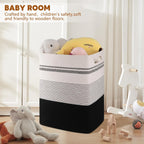 Laundry Hamper, Large Woven Rope Tall Laundry Basket with Handles, 22" X 17" X 13", Decorative Storage Basket for Clothes and Blankets in Living room, Bedroom, Black& White
