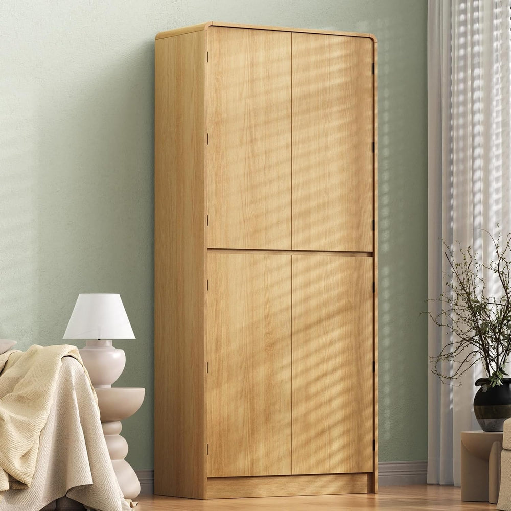 31.5x15.75x72Inches Natural Tall Farmhouse Kitchen Pantry Cabinet, 8 Door She...