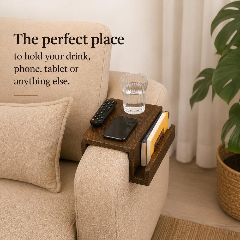 Wooden Sofa Armrest Mini Table & Storage Couch Arm Tray Side with Book or...
