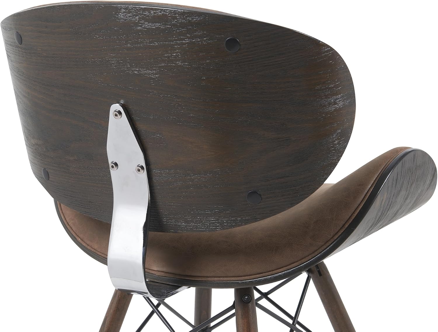 Armen Living Cassie Mid-Century Dining Chair with Vintage Dark Brown Faux Leather and Espresso Oak Finish