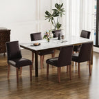 Dining Chairs Set of 6, Modern Dining Room Chairs with Wooden Legs, Faux Leather Upholstered Kitchen Farmhouse Parsons Chairs for Restaurant & Cafe- Dark Brown