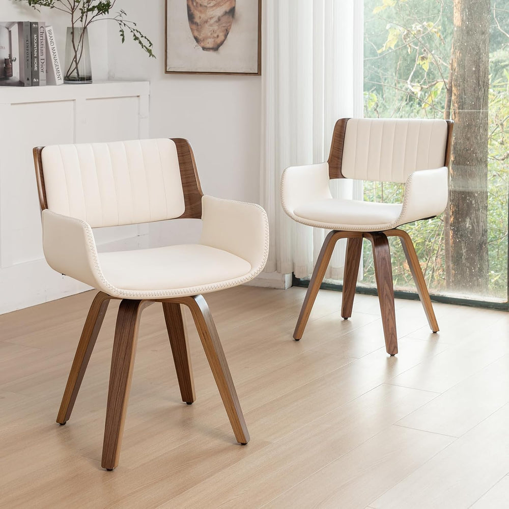 LUNLING Swivel Accent Faux Leather Dining Chairs Set of 4,Mid Century Modern ...