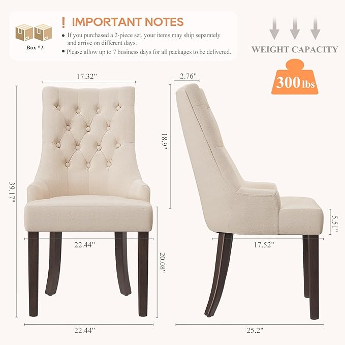 COLAMY Fabric Side Dining Chairs Set of 4, Wingback Upholstered Dining Room Chairs with Tufted Button, Living Room Chairs for Home Kitchen, Beige