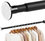 No Drilling Closet Rod, 27.5-94 Inches Hanging Closet Rod for Clothes, Closet Bar & Pole Heavy-duty, Closet Rods for Hanging Clothes For Closet Wardrobes Bathroom Laundry RV Curtains,Black