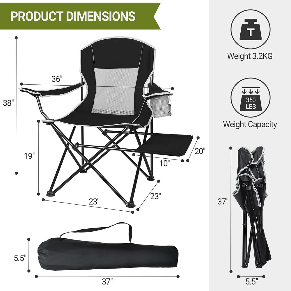 XGEAR 2-Pack Camping Chairs 350LBS Heavy Duty Folding Chair with Side Table |...