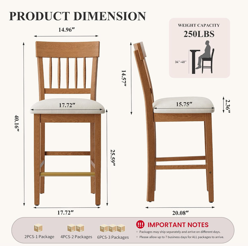 Wooden Bar Stools Set of 2, Counter Height Bar Stools, Modern Bar Stools, 25 ...
