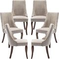 Modern Dining Chairs Set of 6, Mid Century Kitchen & Dining Room Chairs, Velvet Upholstered Kitchen Chairs with Wood Legs, Sillas de Comedor, Easy Assembly, Beige, 6 Pieces