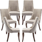 Modern Dining Chairs Set of 6, Mid Century Kitchen & Dining Room Chairs, Velvet Upholstered Kitchen Chairs with Wood Legs, Sillas de Comedor, Easy Assembly, Beige, 6 Pieces