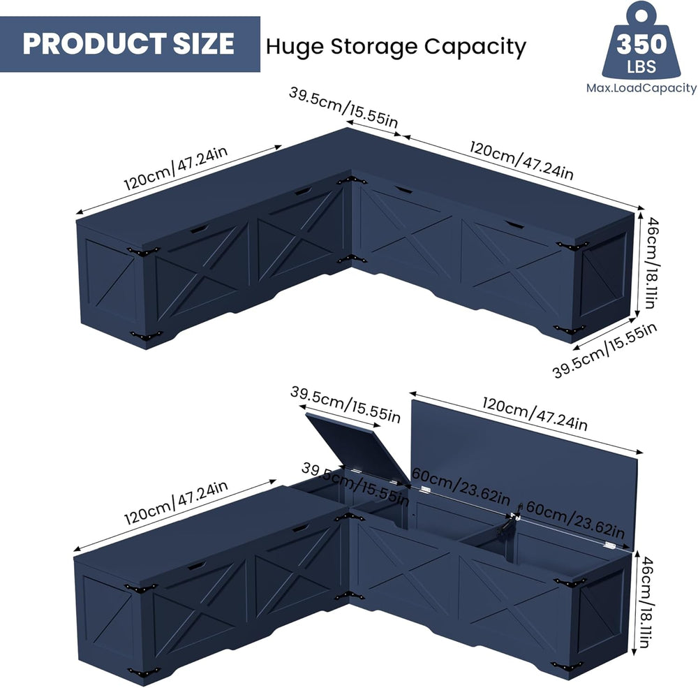 L Shape Storage Bench, Backless Farmhouse Kitchen Breakfast Nook Bench, Corne...