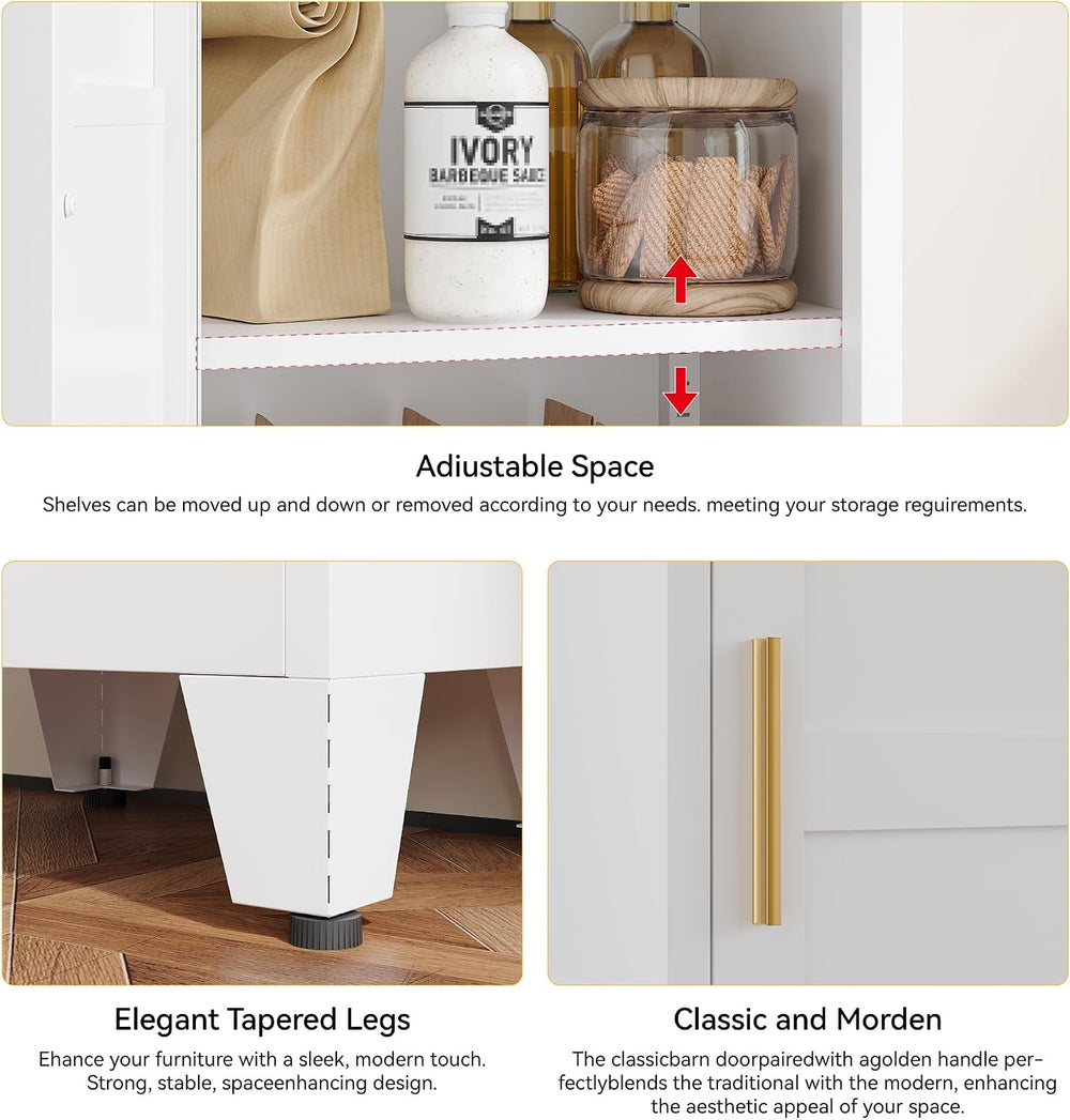 YAUWOH White Narrow Metal Storage Cabinet, Tall Freestanding Cabinet with 4 A...