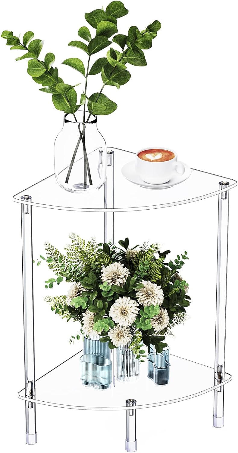 Clear Triangle Acrylic Side Table for Small Space, 11.81" L x 11.81&quot...
