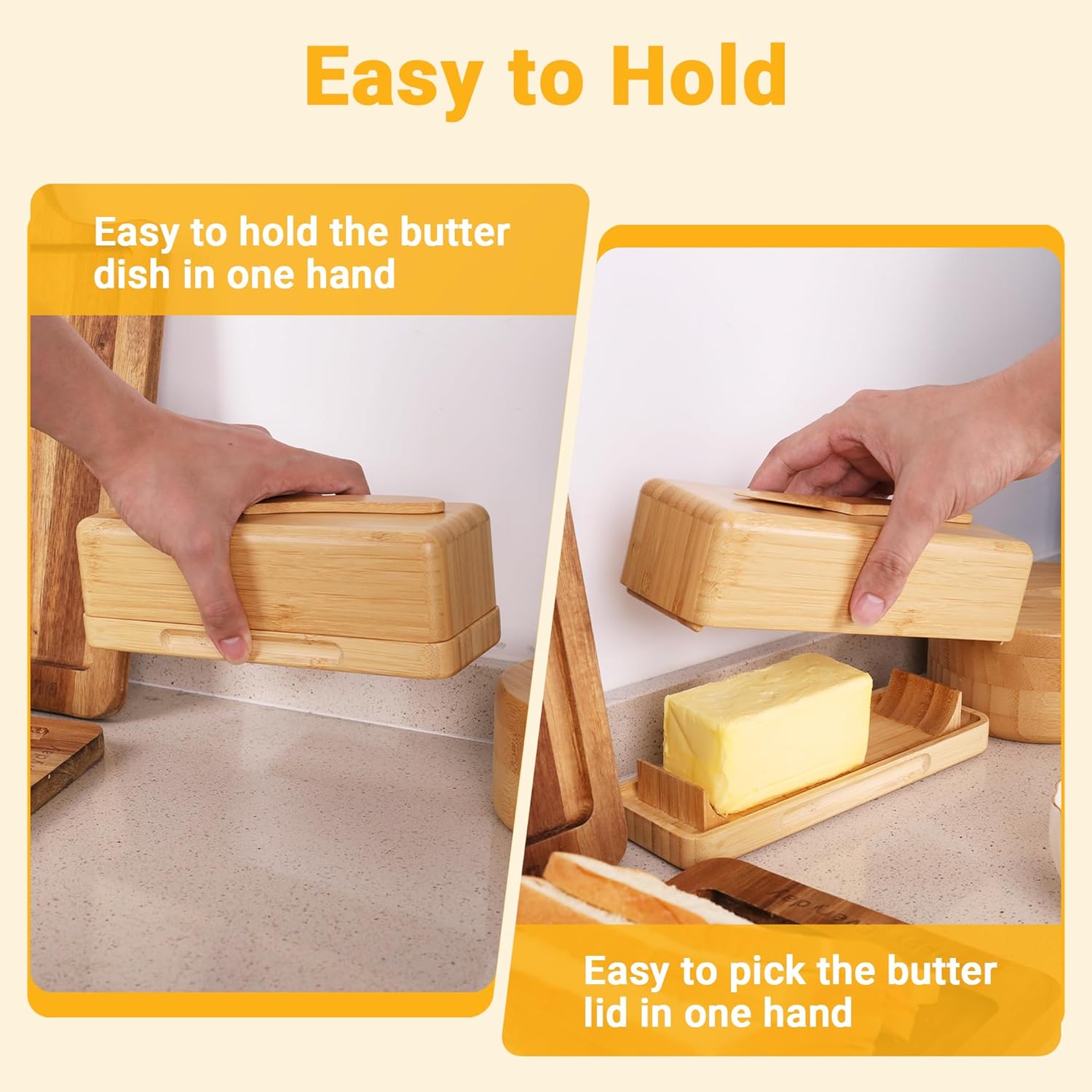 Bamboo Butter Dish with Lid for Countertop Butter Container for Fridge Magnetic Butter Holder with Knife for East and West Coast Butter By beardo decor