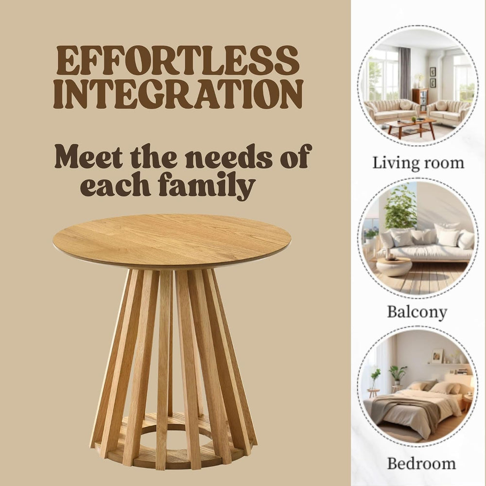 HNY Modern Round Fluted End Table, Wood Pedestal Side Table, Drum Accent Beds...