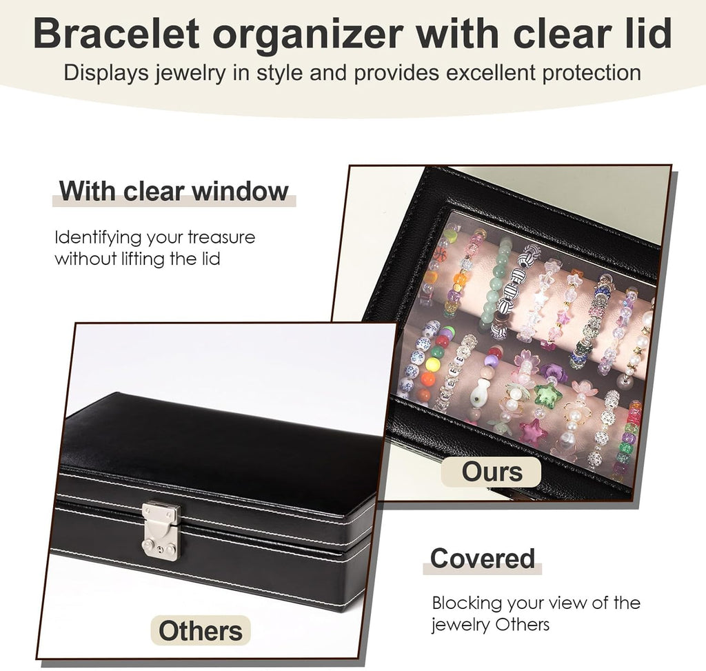 Bracelet Display Stand with Transparent Lid Display Jewelry Storage Box Suitable for Bracelets and Watches for Men and Women with Removable Frame Glass and Safety Lock