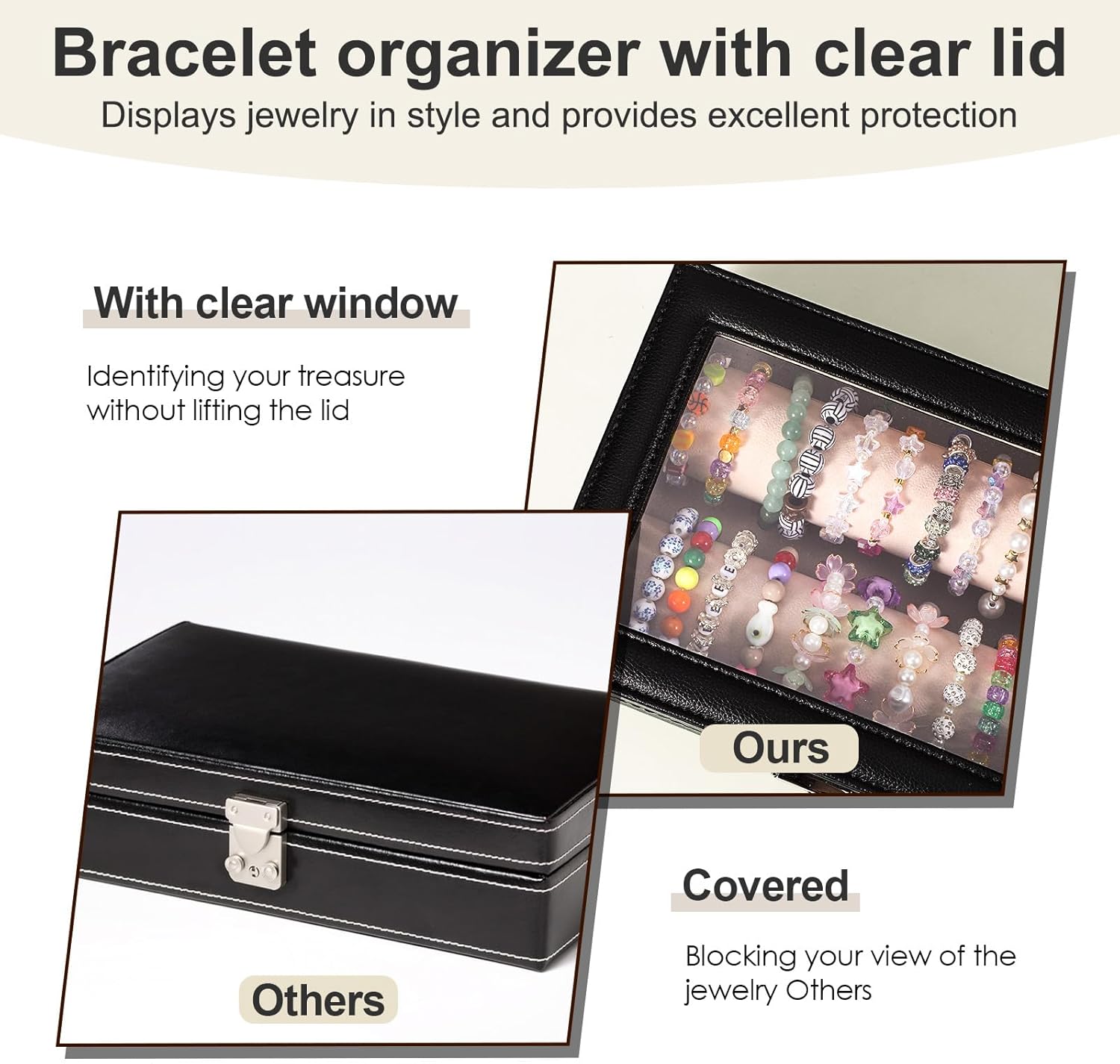 Bracelet Display Stand with Transparent Lid Display Jewelry Storage Box Suitable for Bracelets and Watches for Men and Women with Removable Frame Glass and Safety Lock