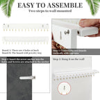 YYILIS Necklace Holder, Upgraded Extra Large Wall Necklace Organizer with 30 Hooks Wall Mounted Necklace Hanger with Jewelry Tray/Cosmetics Shelf Rustic Pine Wood Holder (2 Pack-Double White)