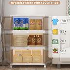 Extra Large Stackable Storage Bins with Lids & Wheels, Foldable Collapsible Closet Organizers Storage Cabinet with Doors for Bedroom Dorm (White, 360QT-120QT/30GAL*3Pack)