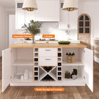 homary 59" Modern Kitchen Island with Storage & Wine Rack, Natural & White Kitchen Table with 2 Drawers, 2 Doors & Adjustable Shelves for Kitchen, Dining Room Prep Station & Organizer