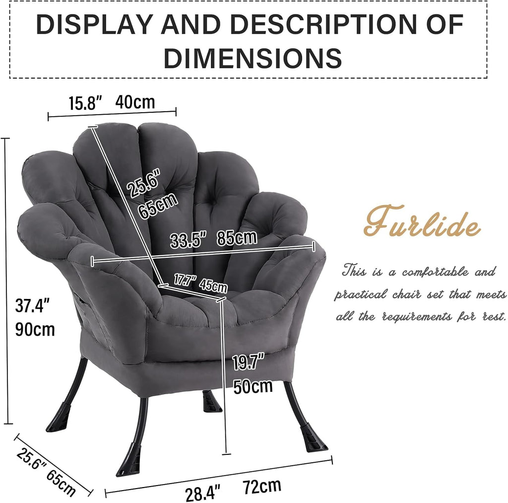 Lazy Chair for Living Room, Modern Floral Reading Chair, Dark Grey Accent Chairs, Comfortable Oversized Armchairs for Bedroom, Courtyard