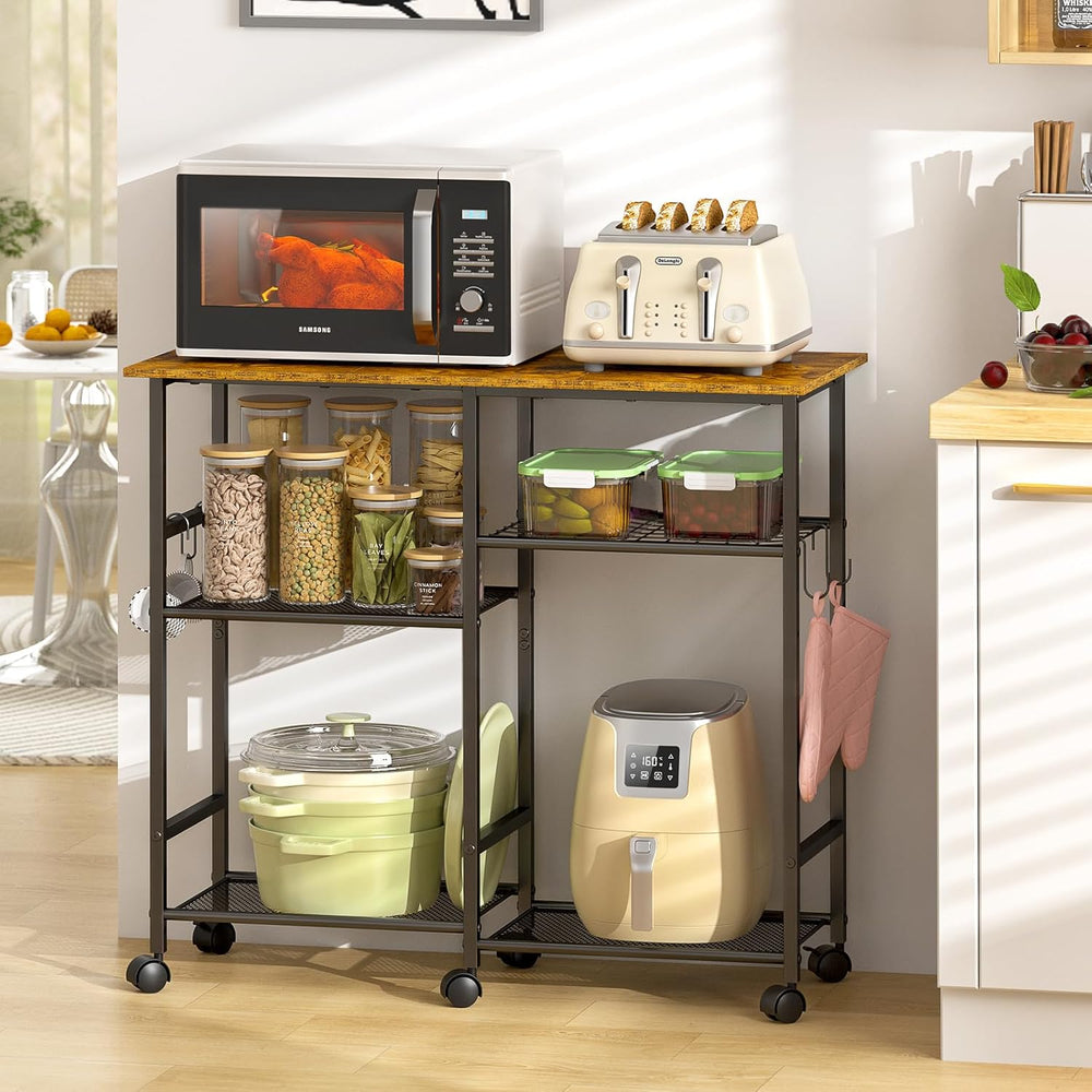 ThreeHio Rolling Kitchen Microwave Cart, 3-Tier Microwave Stand with Adjustab...