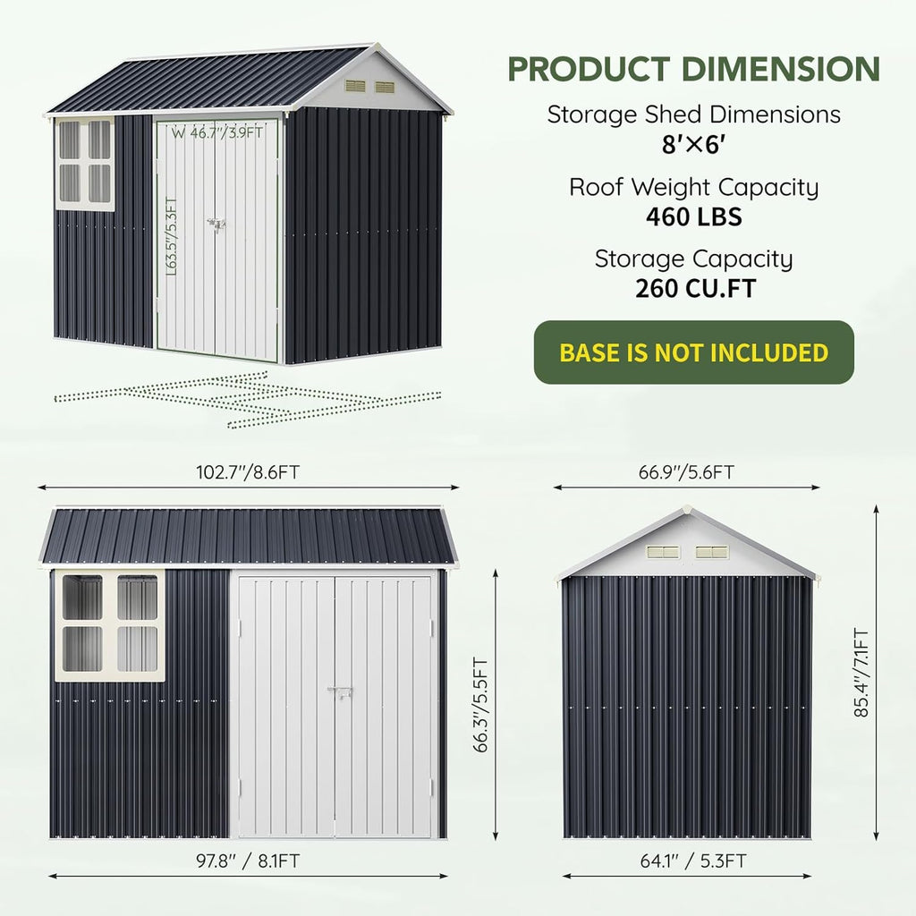 8x6 FT Outdoor Metal Storage Shed with Clear Window, Lockable Single Door, Weather-Resistant Garden Tool Shed for Backyard, Patio, and Lawn Equipment, Night Blue