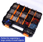 Small Parts Organizer Double Sided Parts Organizer with Removable Dividers 34-Compartments Storage Bins for Hardware, Screws, Nuts, Bolts, Washers, Nails, Fasteners, Tools